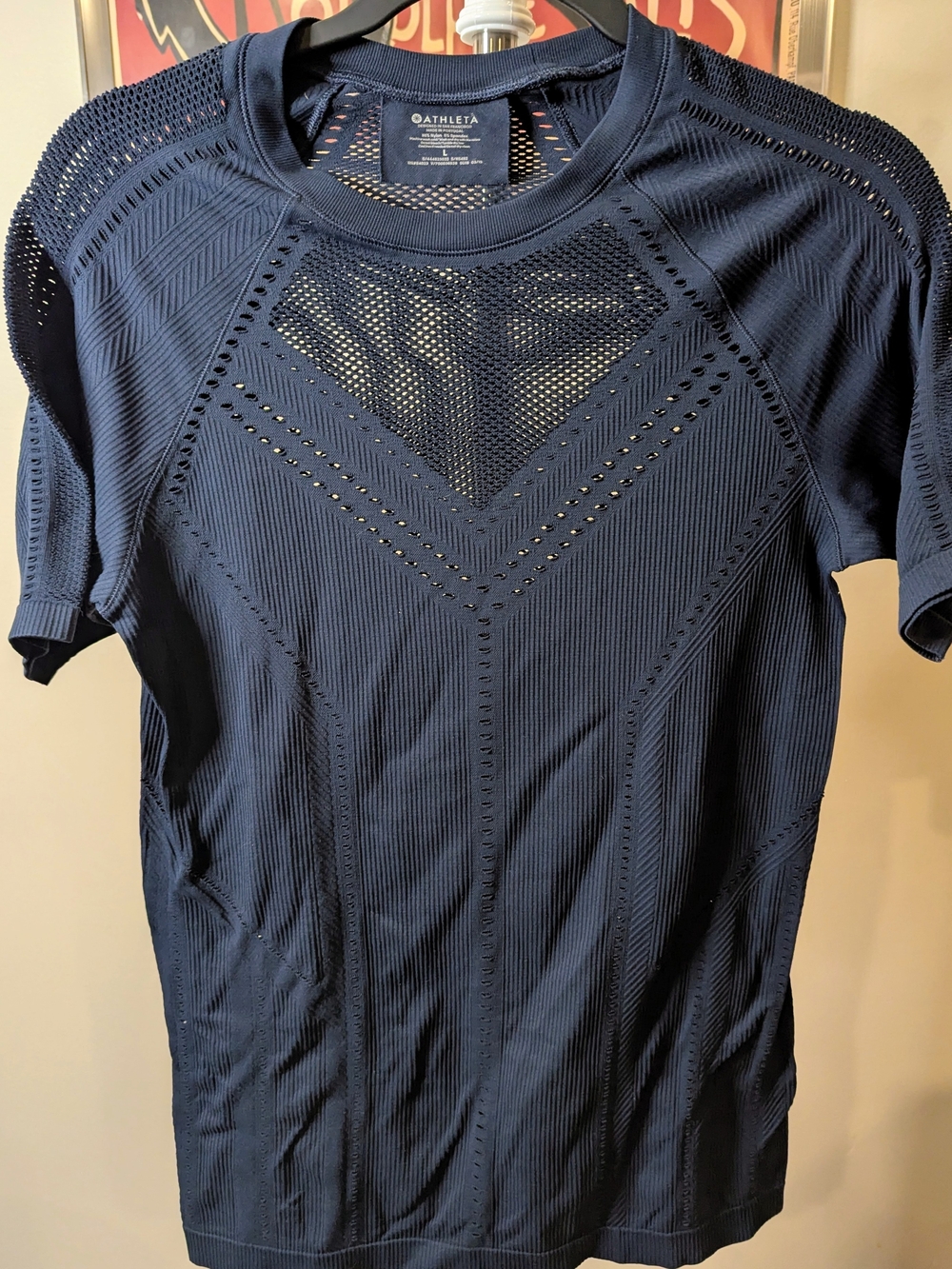 $16 Athleta Women's Size L - Navy Blue Oxygen Seamless Short Sleeve Mesh Top